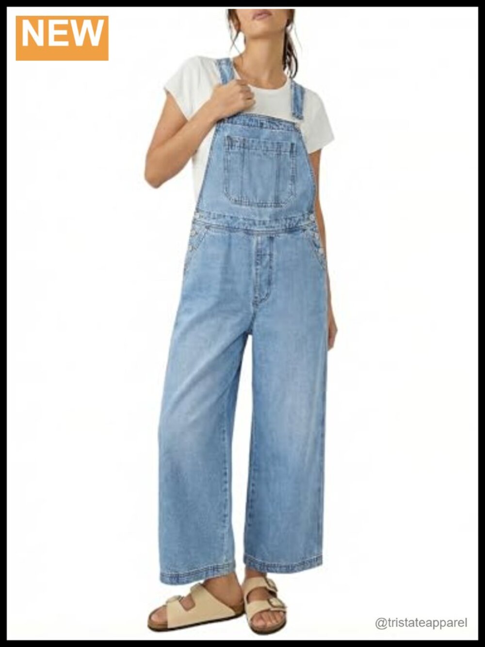 Wide Leg Denim Overalls Loose Fit Adjustable Strap Bib Jumpsuit